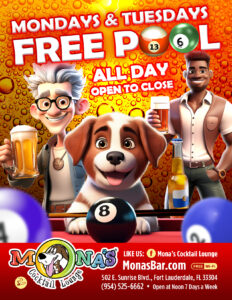 Mona's Bar Free Billiards Mondays and Tuesdays