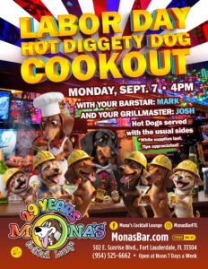 Mona's Bar Labor Day Cookout - Monday, September 7 at 4pm